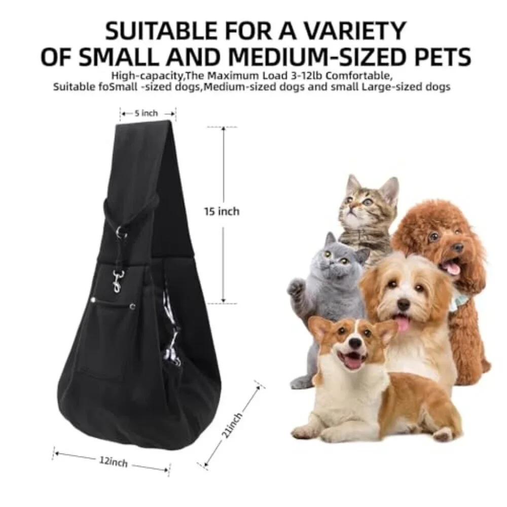 Reversible Pet Carrier Sling Hand-Free Travel Safety Harness Storage Pocket